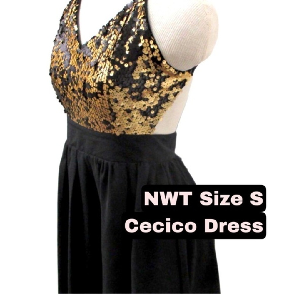 NWT Cecico Black w/ Gold Sequin Dress Sz. S​​​​